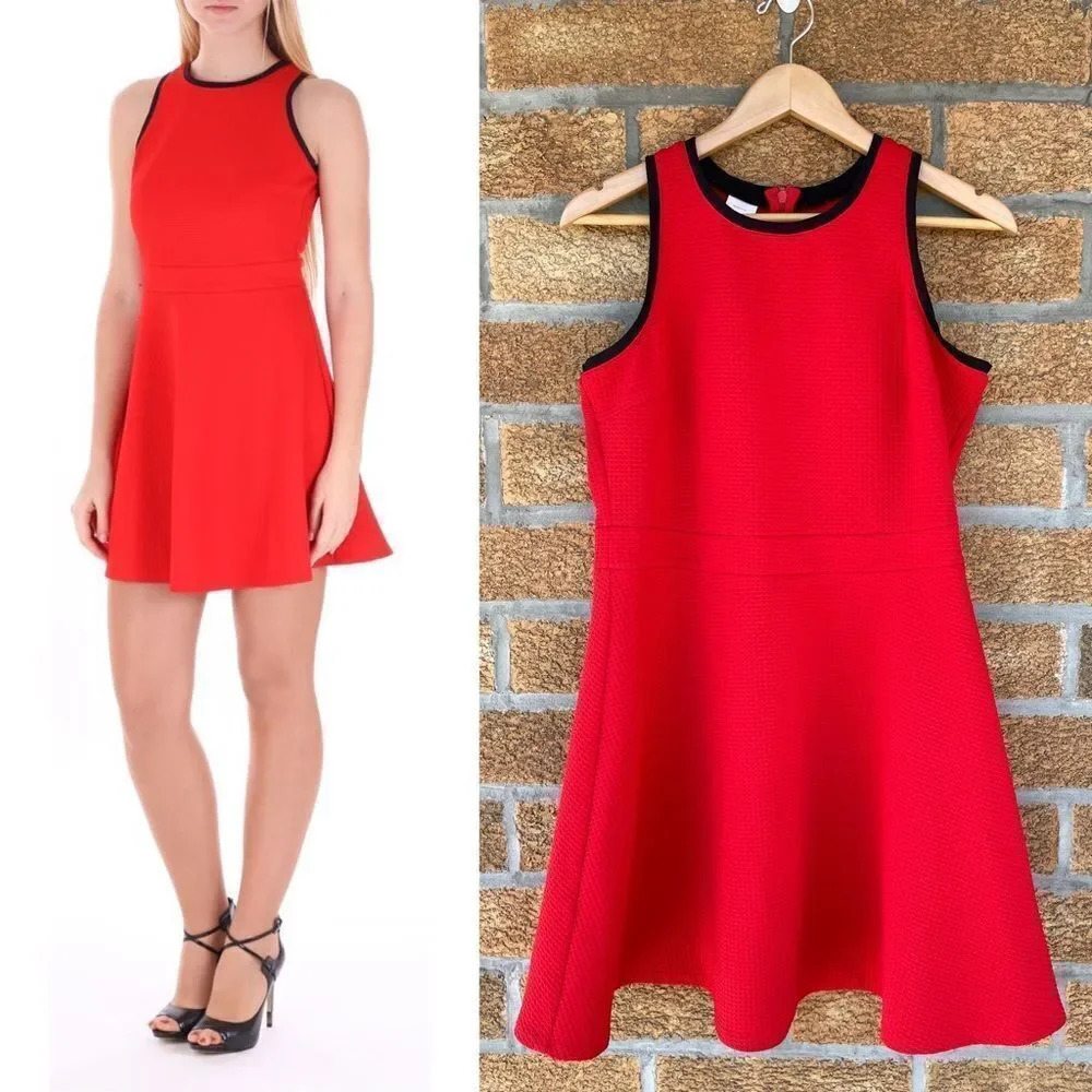 PINKO Red Textured Sleeveless Fit & Flare Mini Dress Size 10 Quiet Luxury